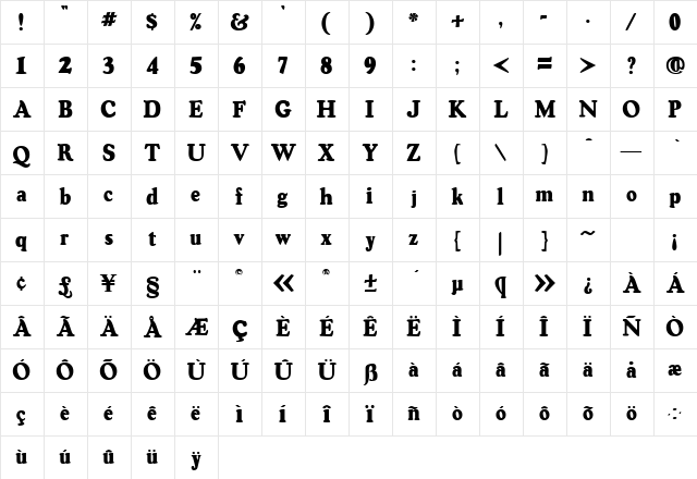 BeaconBlackSSK Regular  glyph index