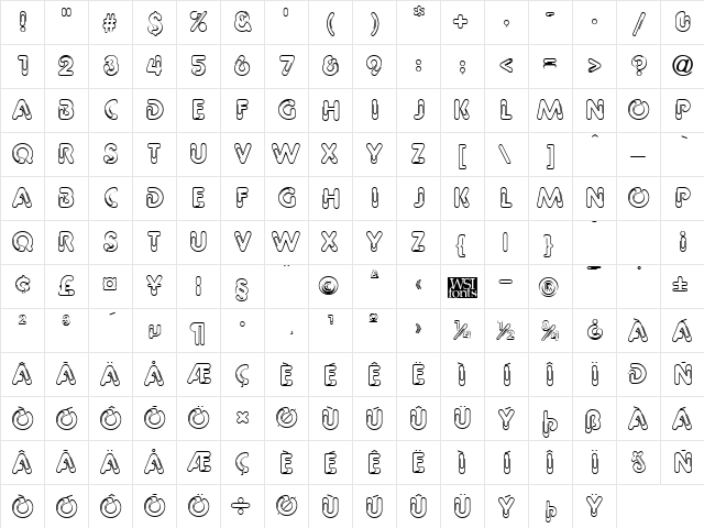 PageClips Regular  glyph index