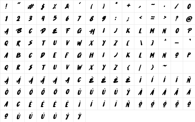 Hot Sauce Italic  glyph index