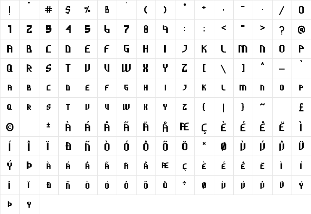 Cully Bold  glyph index
