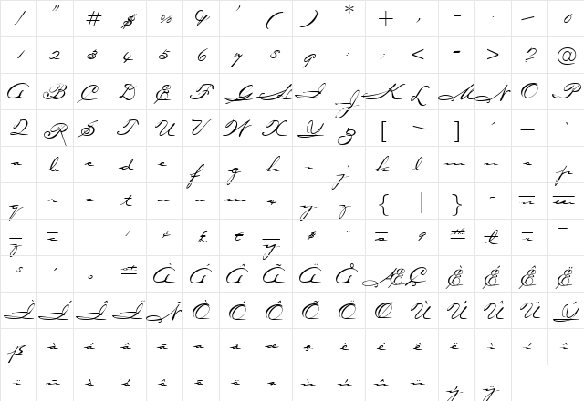 Oceanside Regular  glyph index
