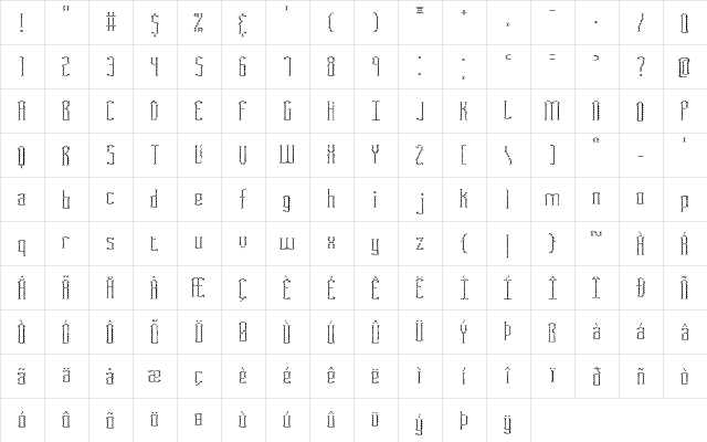 Fascii Cross BRK Regular  glyph index