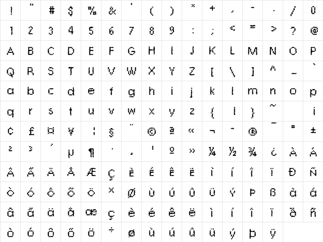 Rough08 Becker Regular  glyph index