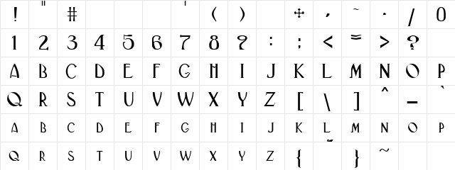 Gatsby Regular  glyph index