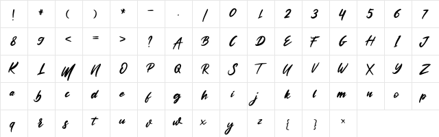 Emilia Regular  glyph index