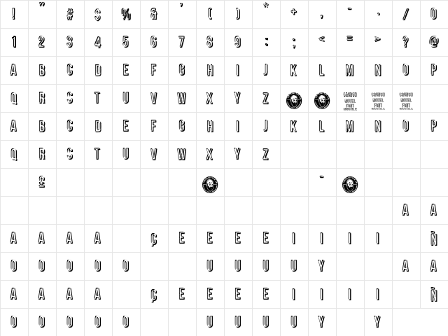 Crunch Motel Regular  glyph index