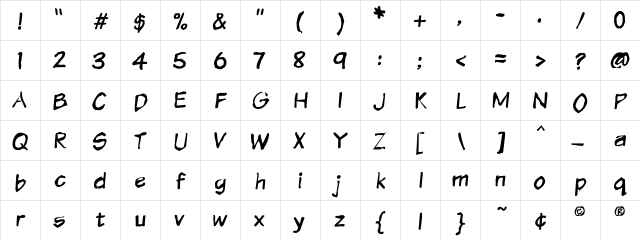 VTCSundayKomixKrumpled Regular  glyph index
