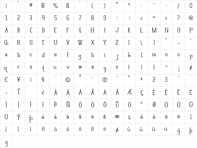Vloderstone Bold Regular  glyph index