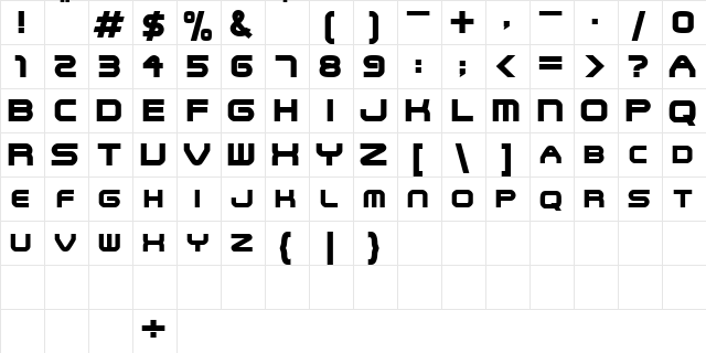 SNFU Heavy  glyph index