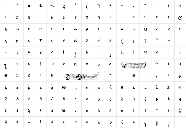 Ambition & Ink Regular  glyph index