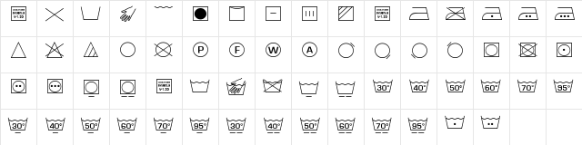 Wash Care Symbols M54 Regular  glyph index
