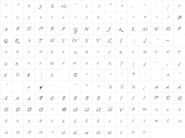 Zapfino Extra LT Small Caps Regular  glyph index