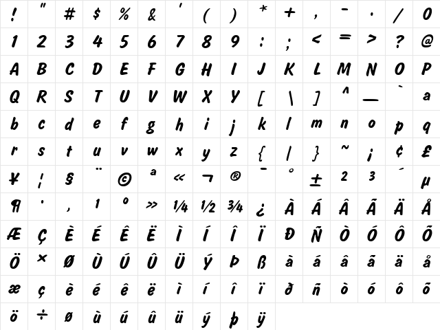 Salsbury Regular  glyph index