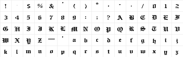 EnglishTowne-Normal Wd Regular  glyph index