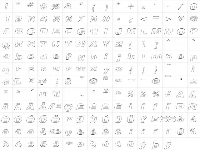 BloxOutlineExtended Italic  glyph index