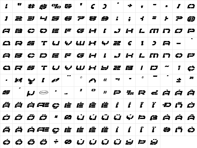 Pulsar Class Expanded Italic Expanded Italic  glyph index