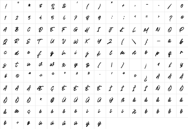 Greatest Richmond Regular  glyph index