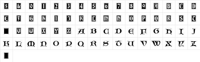 InitialsBradleyandCaxton Regular  glyph index
