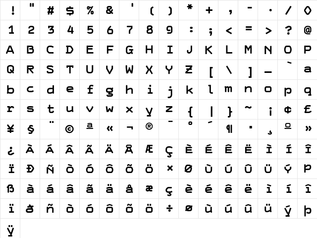 HardCase DemiBold  glyph index