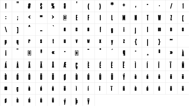 AgencyFB Black Comp Regular  glyph index