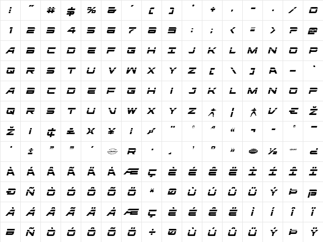 Ghost Clan Laser Italic Italic  glyph index
