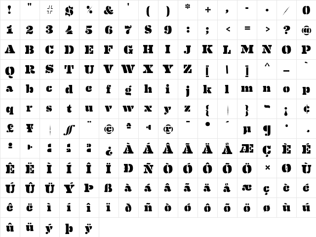 Eames Century Modern Sten Regular  glyph index