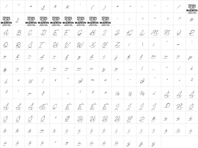 Notera 2 Underline PERSONAL USE Thin  glyph index