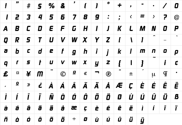 Digital-BoldIta Regular  glyph index