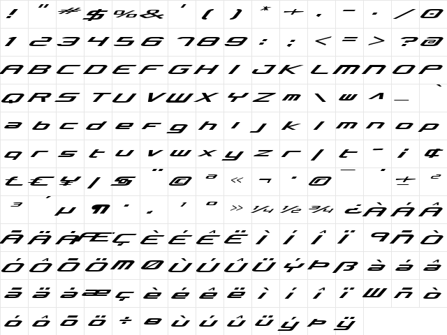 Concielian Expanded Expanded  glyph index