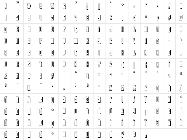 EAST-west 3D Regular  glyph index