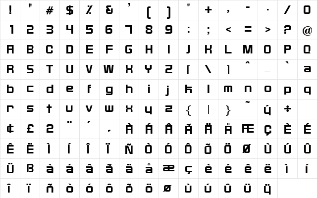 Bixby Regular  glyph index
