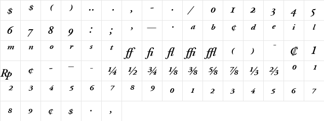 AGaramondExp Bold Italic  glyph index