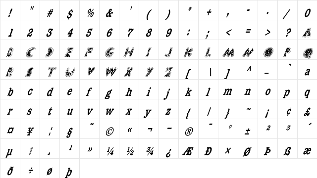 KAPizzaMunch Regular  glyph index