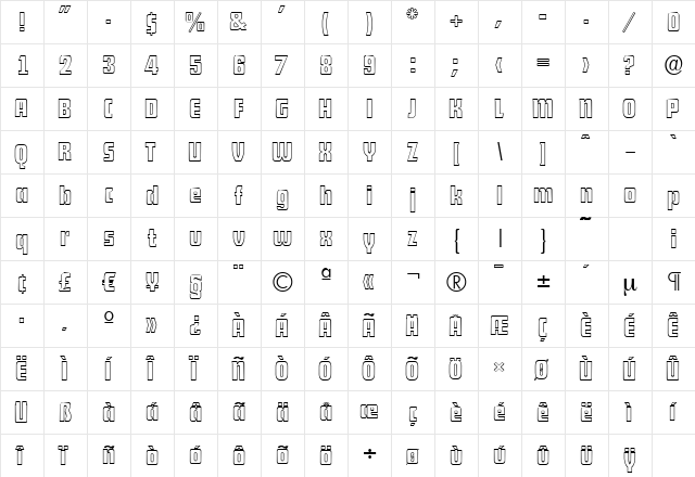 DekoDisplayOpenSerial Regular  glyph index
