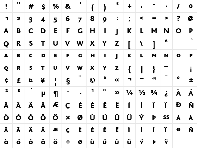 BlissCapsHeavy Regular  glyph index