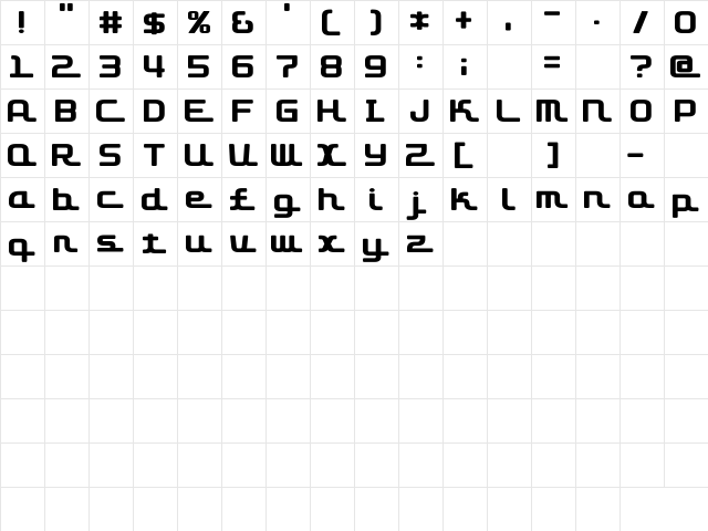 D3 Roadsterism Regular  glyph index