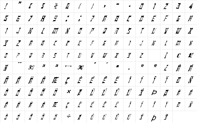 FZ WARPED 18 ITALIC Normal  glyph index