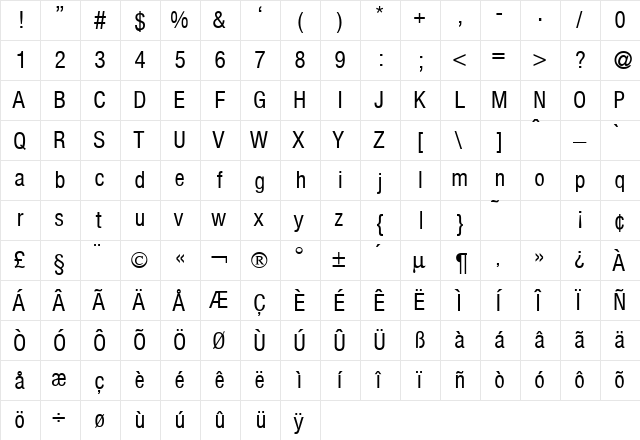 HelbaConLigDB Normal  glyph index