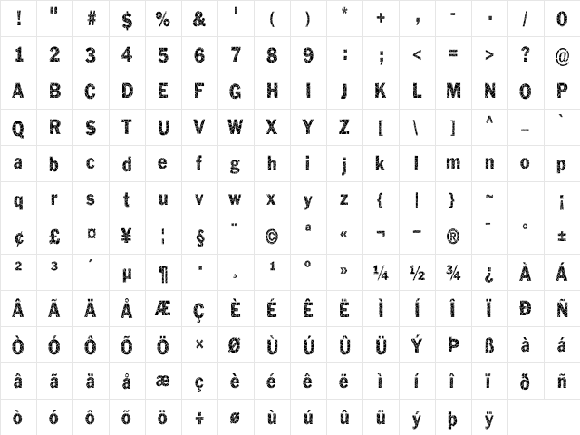 Philadelphia Cracked-Condensed Normal  glyph index