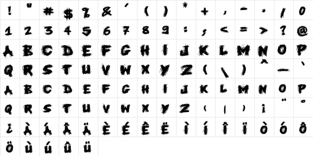 Knife Fight Regular  glyph index