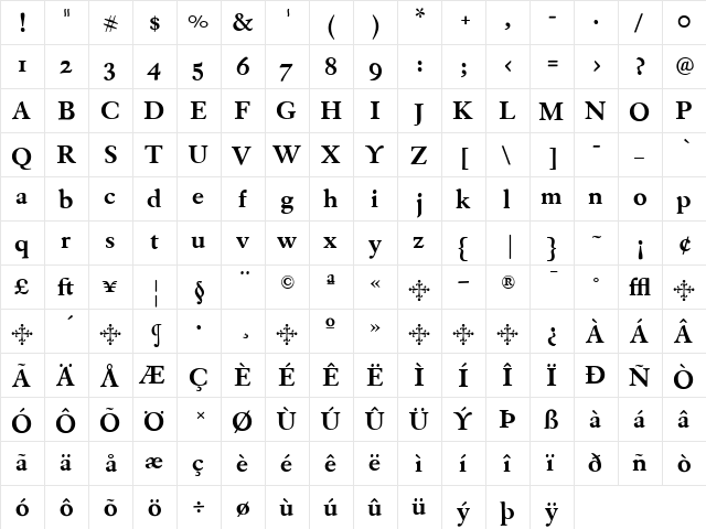 EldoradoText Bold  glyph index