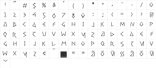 UncialCondensedFifty Regular  glyph index