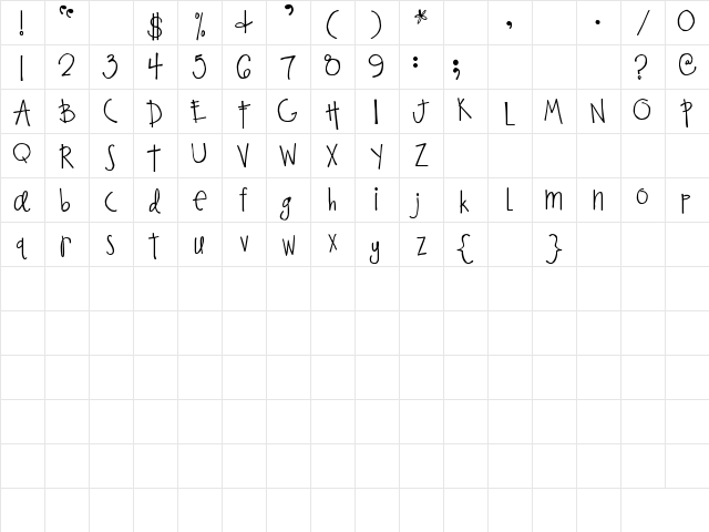 sp kelly Regular  glyph index