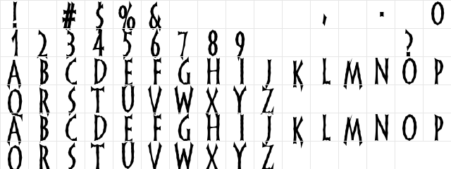 Jammitry Regular  glyph index