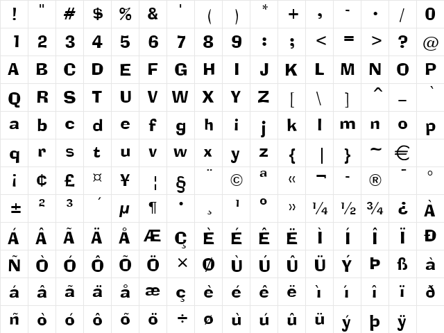 AlorNarrow Normal  glyph index