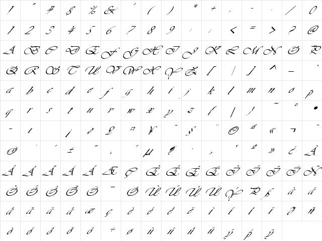 FZ SCRIPT 26 ITALIC Normal  glyph index