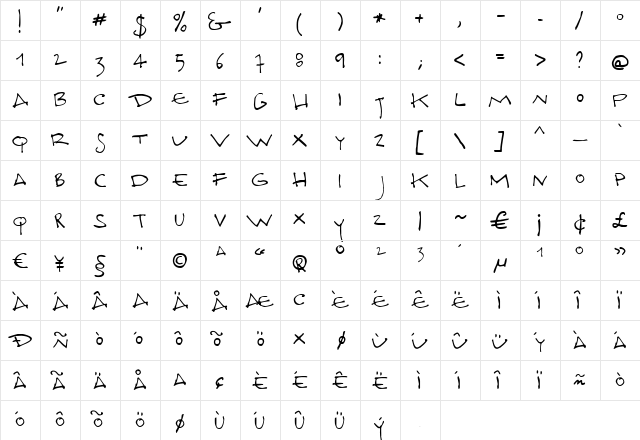 Docporn Regular  glyph index