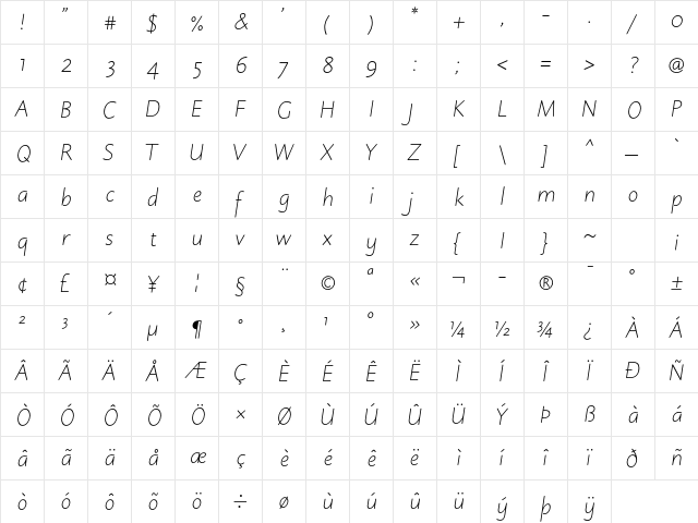 Julius Primary Std Light It  glyph index