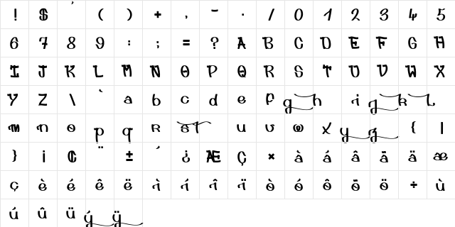 Djah Beat Regular  glyph index