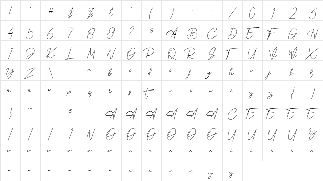 Entahlah Regular  glyph index